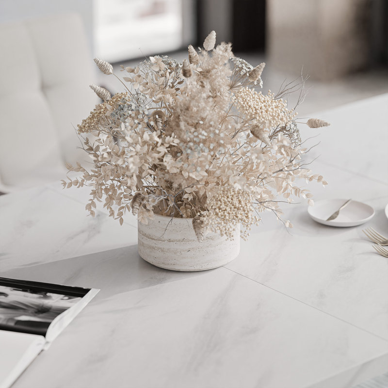 Metal Base Dining Table, White, White, 76cm H x 160cm W x 90cm D