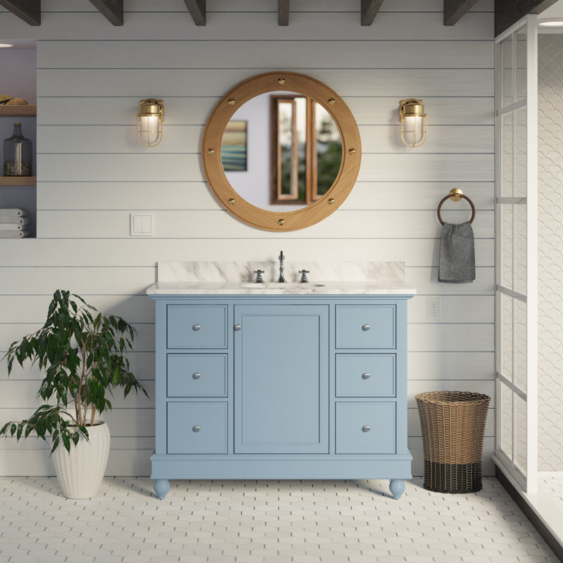 Ensemble de meuble-lavabo simple 42 po Ferdinand, Marbre de Carrare, Bleu poudré