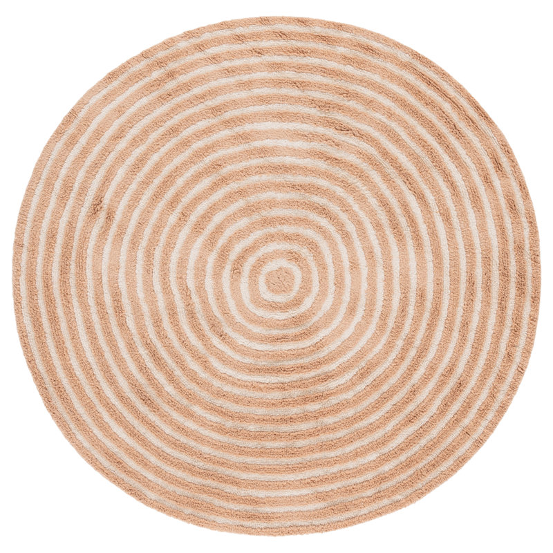 229 Hand Tufted Recycled Cotton Machine Washable Geometric Indoor Use Only Rug, Round 5'