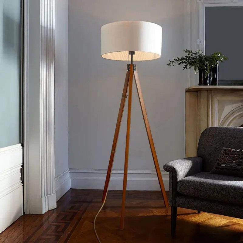 Modern Tripod Floor Lamp With 9W Bulb Linen Shade And Chain Switch For Living Room Bedroom Home Deco