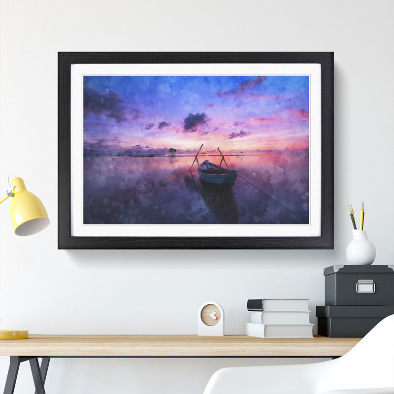 Vacant Rowboat upon the Lake - Picture Frame Painting Print, Black Framed, 45cm H x 63cm W x 2cm D