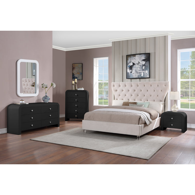 Commode 5 tiroirs Alessondra, Noir, noir, noir, noir