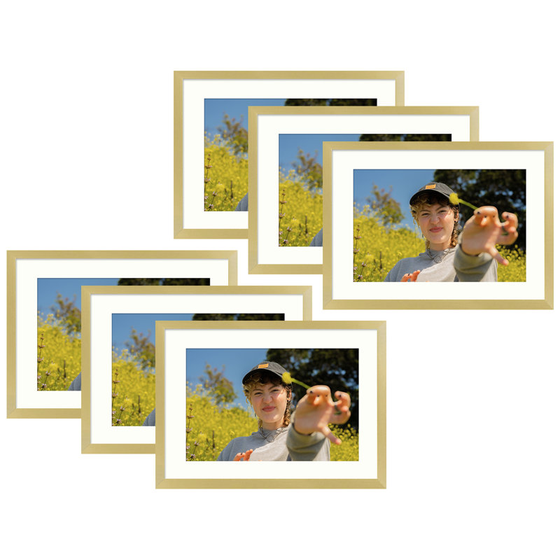 Drennon Metal Picture Frame, Aluminum Photo Frames for Table Top and Wall Mounting, 5" x 7" Matted to 4" x 6", Gold