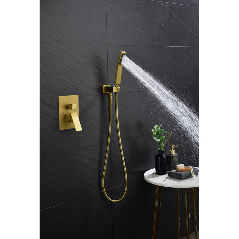 Système de douche combiné avec douche à main, pomme de douche de 16 pouces et bec de baignoire, Or brossé