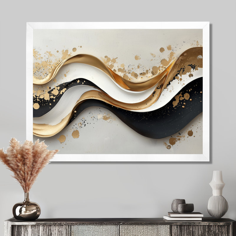 Art mural sur toile transitionnel moderne Goldern, H 24 po x l 32 po, Blanc, Floater Framed