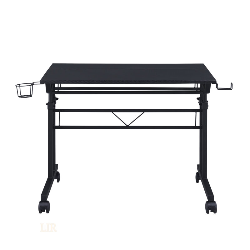 Techni Mobili Adjustable Height Rolling Writing Desk With Moveable Shelf,  For Home Office And Small Spaces, Black