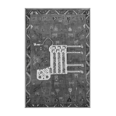 Tapis gris / blanc en chenille / polyester tissé à la machine Mogle