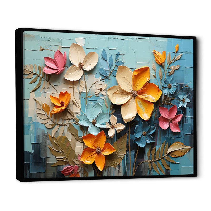 Meadow Whispers Collage I - Modern Canvas Wall Art, H 16 po x l 32 po, Cadre flottant noir