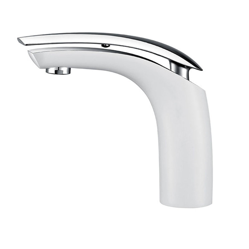 Single-Hole Single-handle Bathroom Faucet, White/Chrome