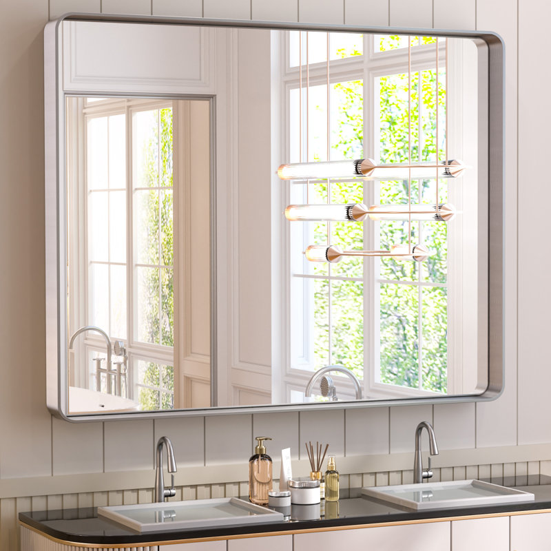 Miroir d'appoint Tyro, Argent, 42 po x 36 po, Rectangulaire