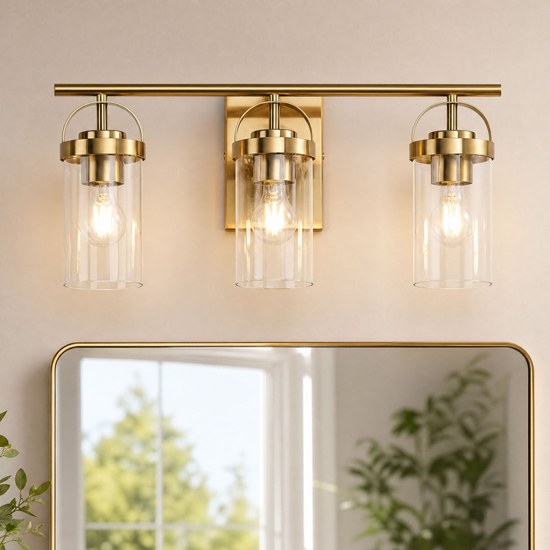 Billie 23" 3-Light Antique Brass Clear Glass Bathroom Vanity Light, 3 Lights