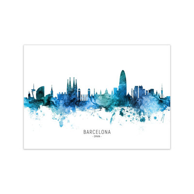 Barcelona Spain Skyline Blue City Name by Michael Tompsett - Print