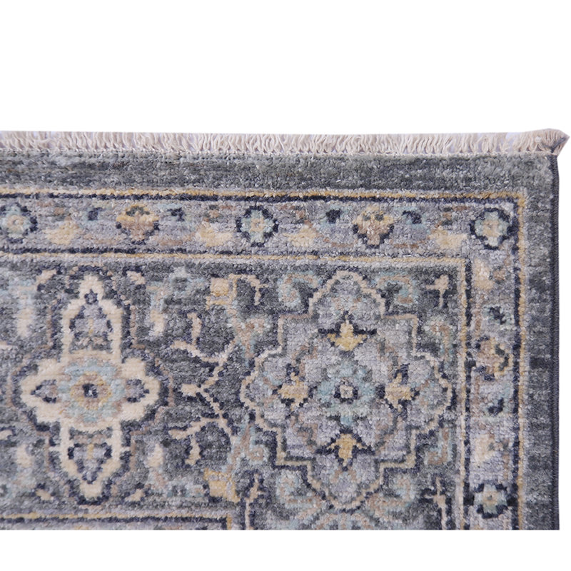 Tapis bleu clair / gris de haute qualité noué à la main