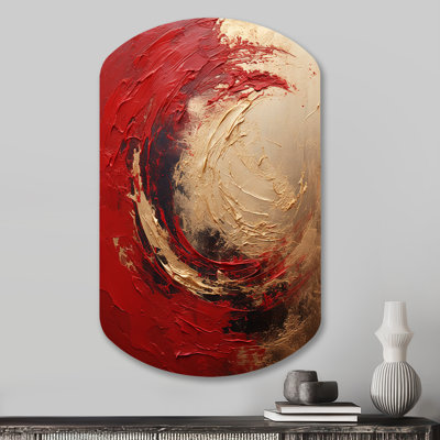 Larzie Red Gold Fusion Spiral I - Abstract Spirals Cylinder Metal Wall Art, Gold Asymmetrical Metal Art Print