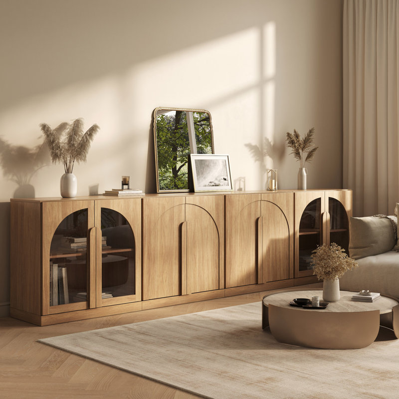 4Pcs Modular Sideboard Buffet Cabinet w/Shelves, Camel, Bijou Camel AABB