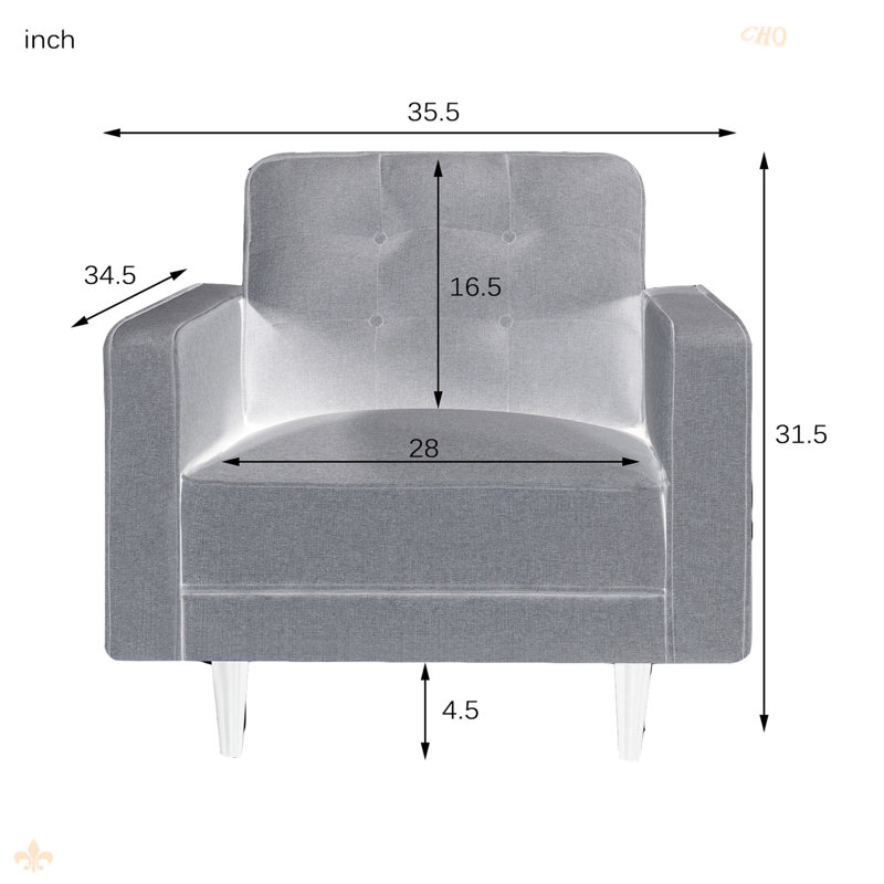 Thackeray 35.5 Wide Upholstered Accent Chair, Fabric White