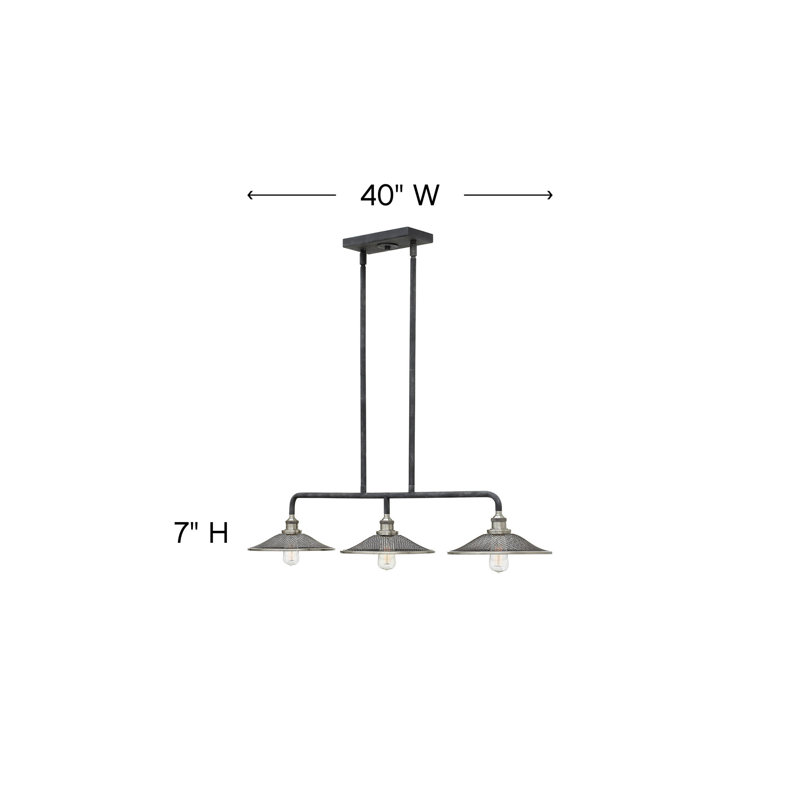 Luminaire suspendu linéaire à 3 lumières pour îlot de cuisine Rigby, Zinc vieilli