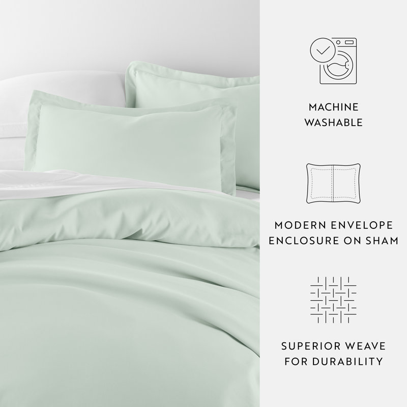 Ensemble de housse de couette brossé deux fois et ultradoux, Housse de couette double / grand + 2 taies décora, Menthe