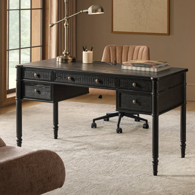 Hoai 55''W Transitional Fluted Simple Assembly Desk with Charging Station and Cable Management