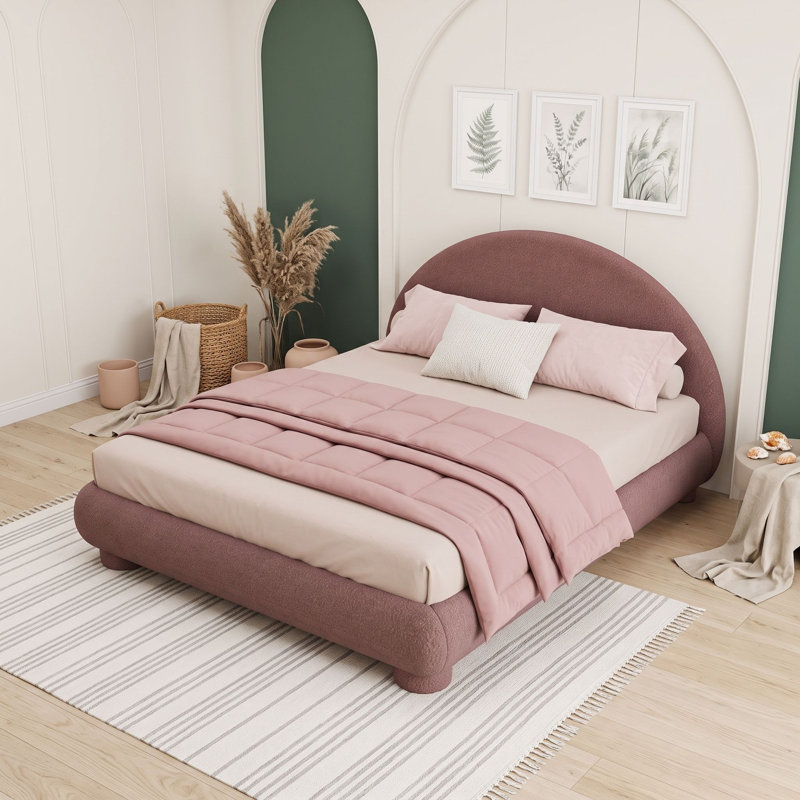 Lit plateforme tapissier avec lattes en bois, Full, Rouge