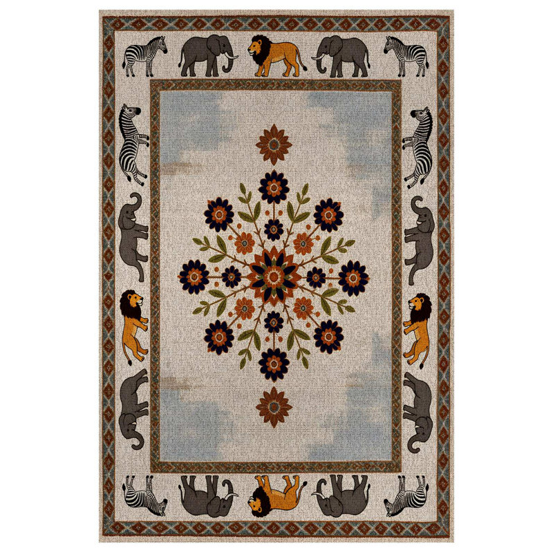 Minna Collection Digital Print Cotton-Polyester Beige Colorful Animal Print Rug, Runner 4' x 8'3"