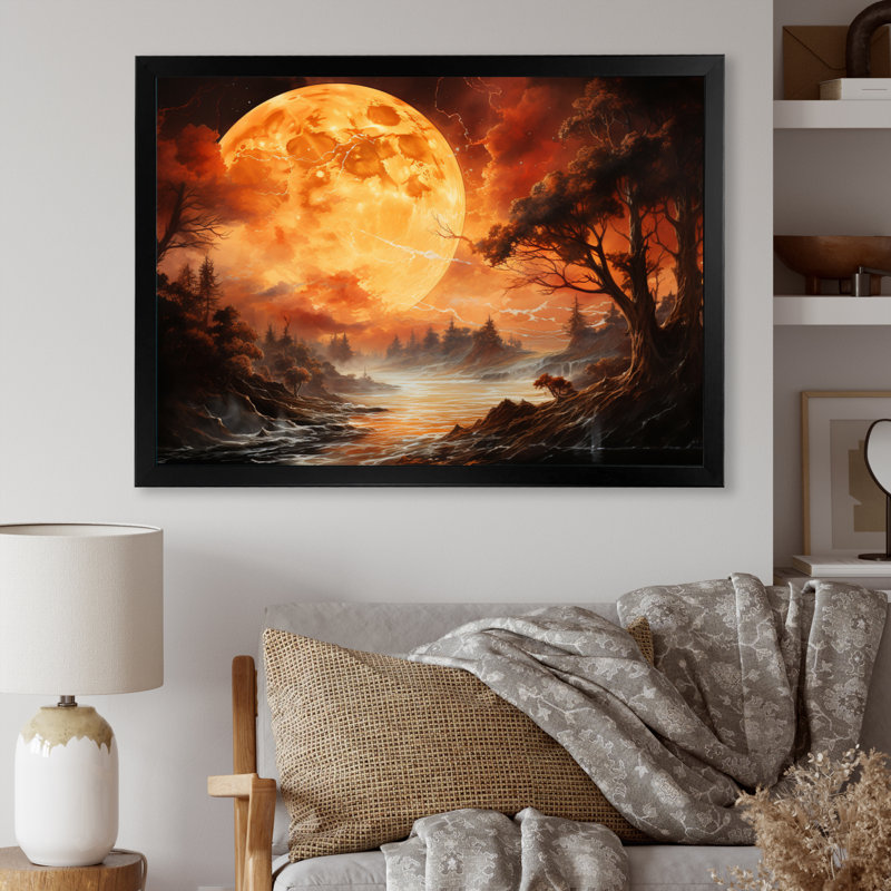 Planète Vénus, ambre lumineux II sur toile, H 16 po x l 32 po x P 1 po, Cadre simple noir