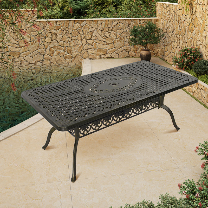 Vahag 71“W Classical Rectangular Cast Aluminum Outdoor Dining Table, 37'' W x 71'' L x 29'' H