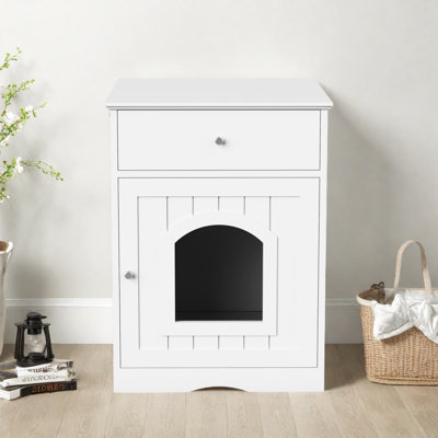 Wooden Pet House Cat Litter Box Enclosure with Drawer
