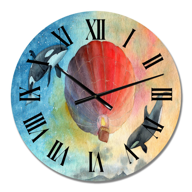 Ballon à air coloré dans le ciel nocturne - Horloge murale, Moyen