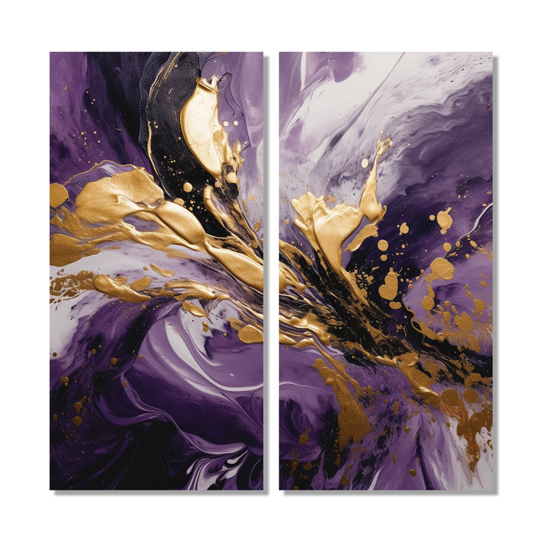 Mauve et or liquide Magic II - Mauve, reproduction d'art sur toile à 2 panneaux, H 20 po x l 24 po, Toile tendue