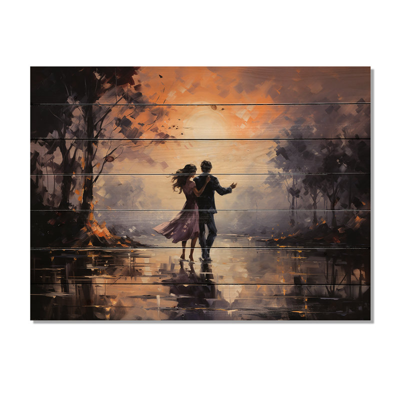 «Jamarris Romantic Couple Landscape Dancing In Park II», reproduction sur bois, H 10 po x l 20 po x P 0,78 po