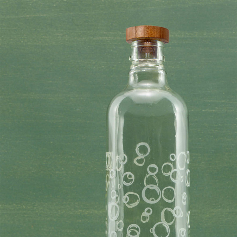 Bouteille d'eau en verre avec bouchon en bois Bubbles, 750 ml - Élégante et fonctionnelle pour une hydratation quotidienne