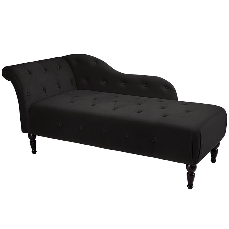 Velvet Upholstered Chaise Lounge With Rolled Arm, Upholstered Sofa Recliner Lounge Chair, Black