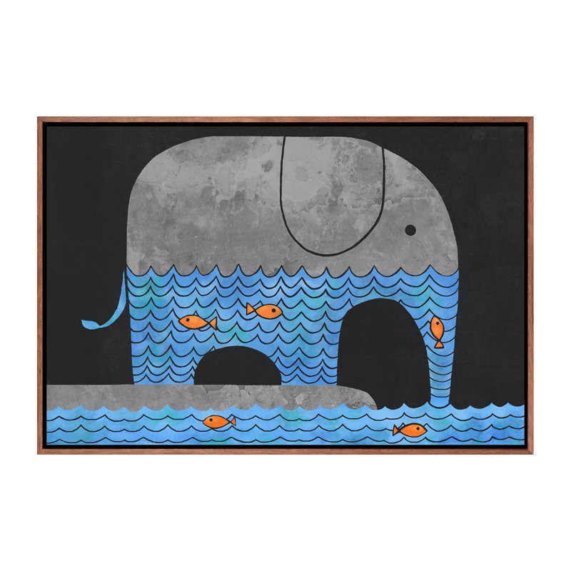 «Thirsty Elephant» par Terry Fan - impression, H 40 po x l 60 po x 1,5 po, Toile avec cadre brun, Pas de tapis