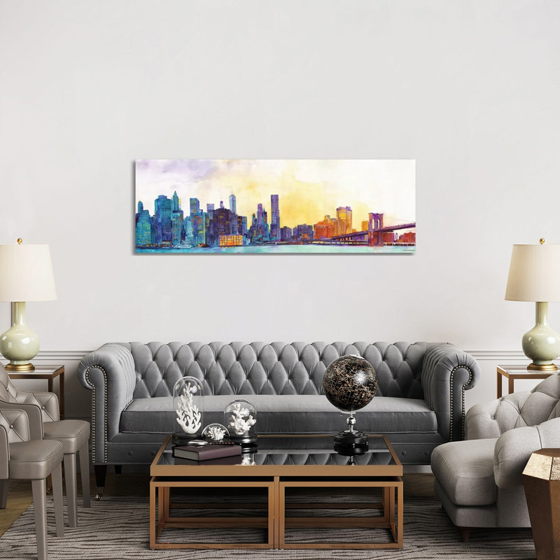 NYC Panorama by Andrea Stokes - Wrapped Canvas Panoramic Painting, 152.4 cm H x 50.8 cm W x 3.175 cm D