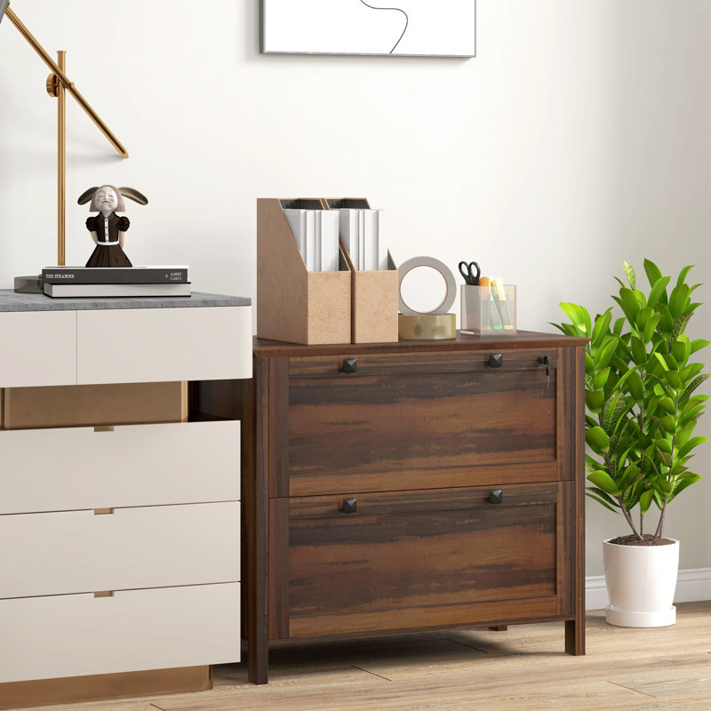 Lockable File Cabinet For Home Office, Brown. 2 With Adjustable Hanging Bar Letter, A4, Legal. Stylish & Secure. 31.1" L X 15.7" W 28.3" H Office Lock, Brown Shade. 2 Drawer Practical.