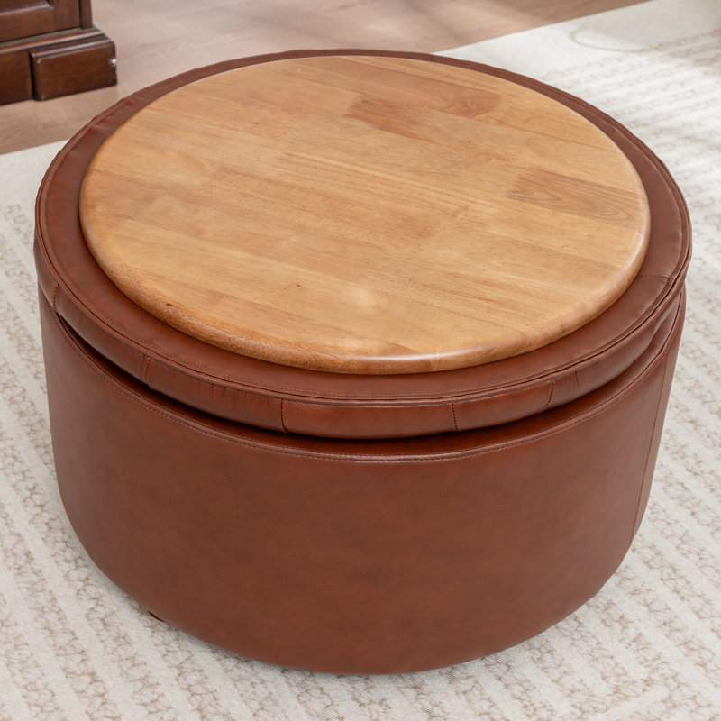 Repose-pieds de rangement en cuir véritable d'une largeur de 27,5 po avec deux coussins de sol, Brun