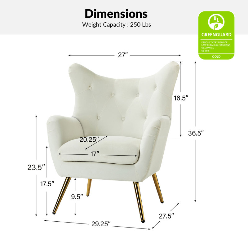 Fauteuil à oreilles 29,25 po Avianna, Velours ivoire