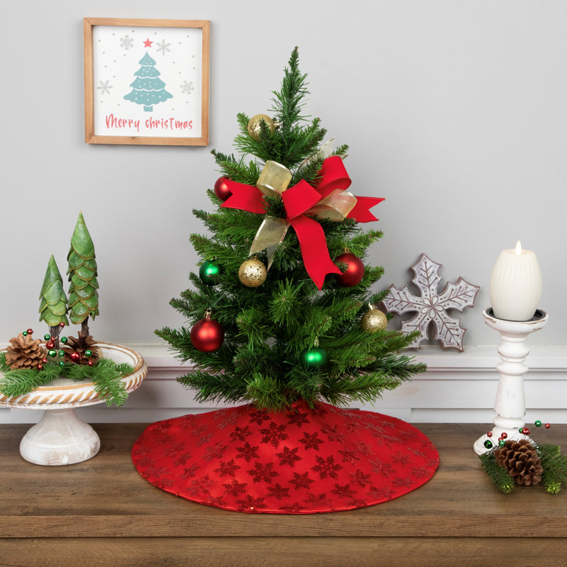 20" Sequin Snowflake Mini Christmas Tree Skirt, Red