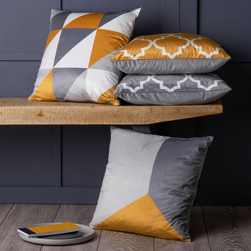 Barney Geometric Square Cushion Cover, Mustard Yellow