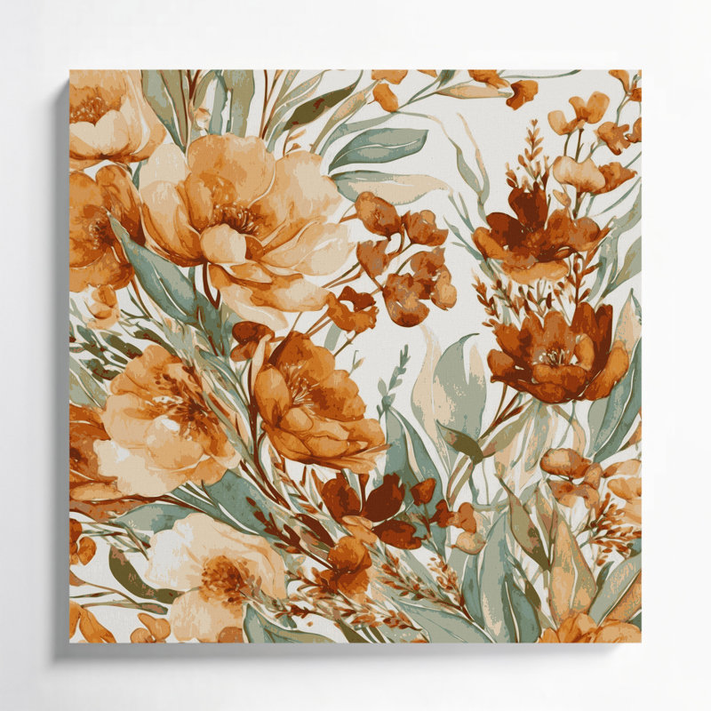 "Watercolor Floral" 47, art mural sur toile brune, H 8 po x l 8 po
