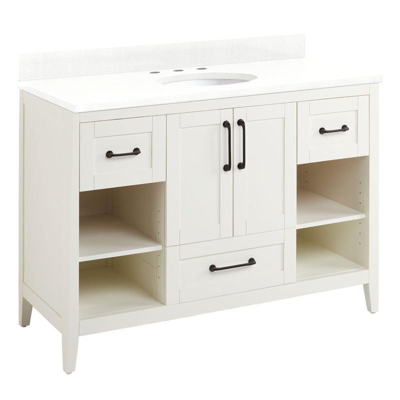 Burfield 48" Single Bathroom Vanity Set with Oval Undermount Sink, 8" Widespread, Feathered White Quartz, White