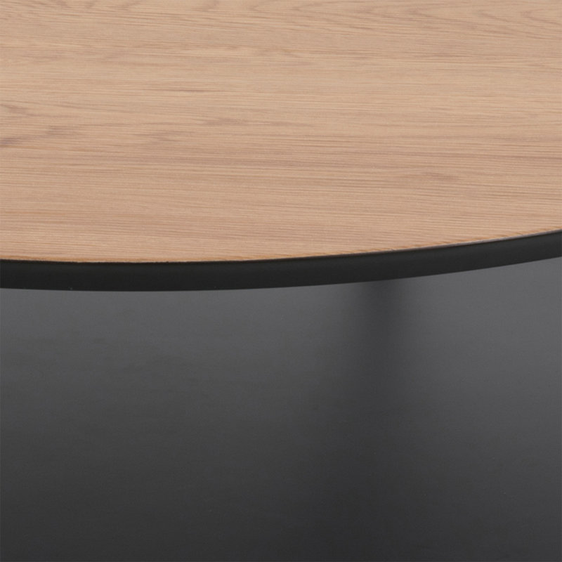 Round Coffee Table with Melamine Top & Black Legs, Oak