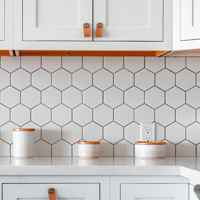 Porcetile 10.08 in. x 11.64 in. Honeycomb Matte Porcelain Mosaic Wall and Floor Tile, White