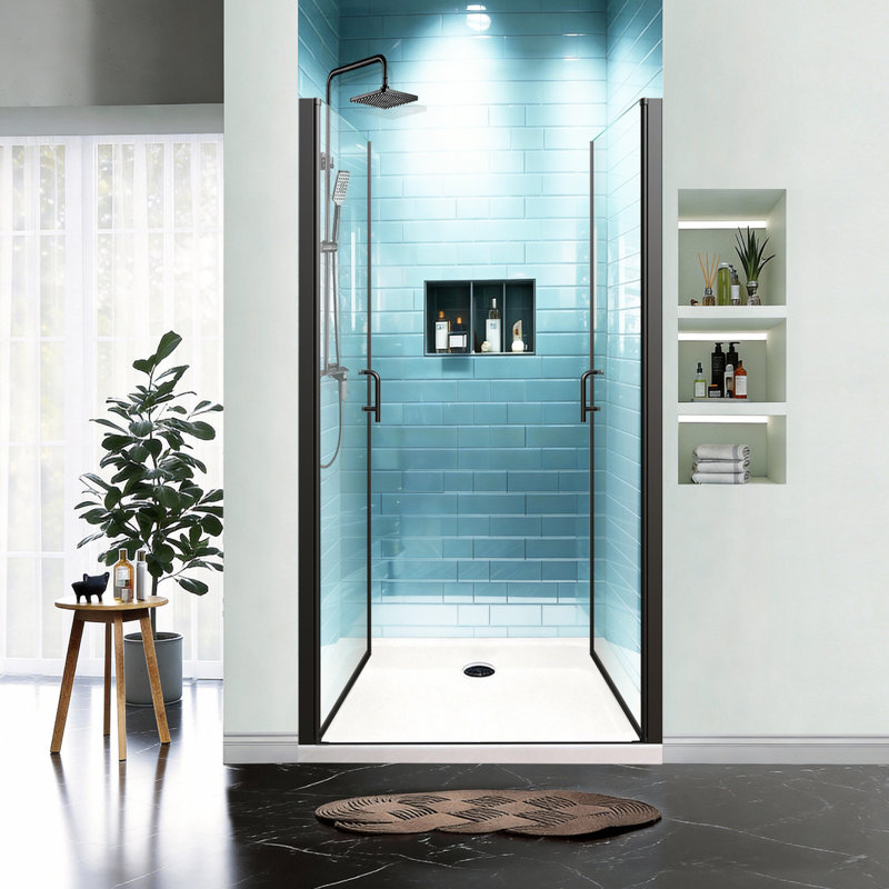 40 -42 in. W x 72 in. H Pivot Swing Semi-Frameless Shower Door in Matte Black with Clear SGCC Tempered Glass