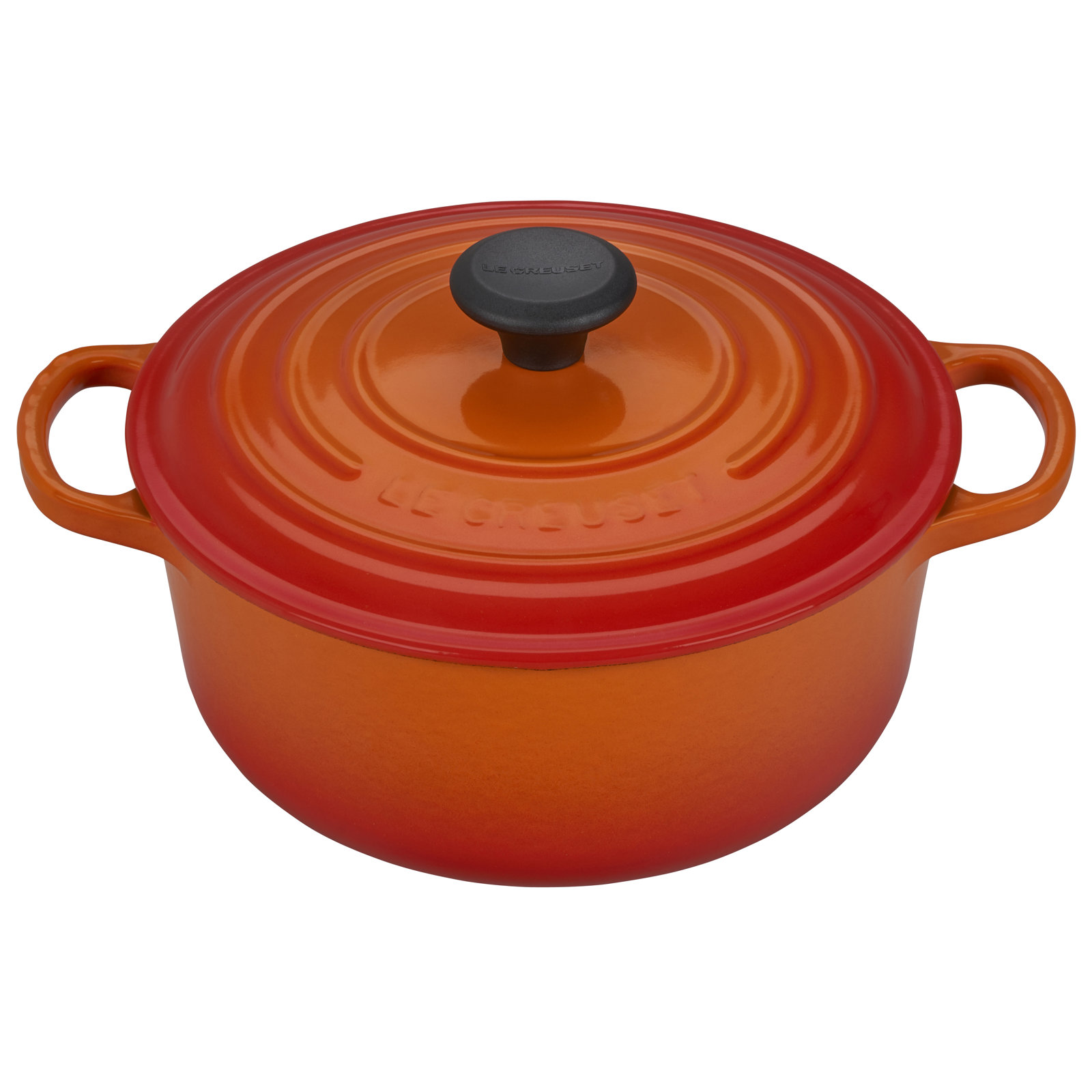 Le Creuset Signature Enameled Cast Iron Round Dutch Oven with Lid, 6.75 quarts, Flame/Black