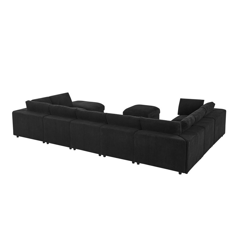Congdikyaington Corduroy Upholstered Modular Sectional, Velours côtelé noir