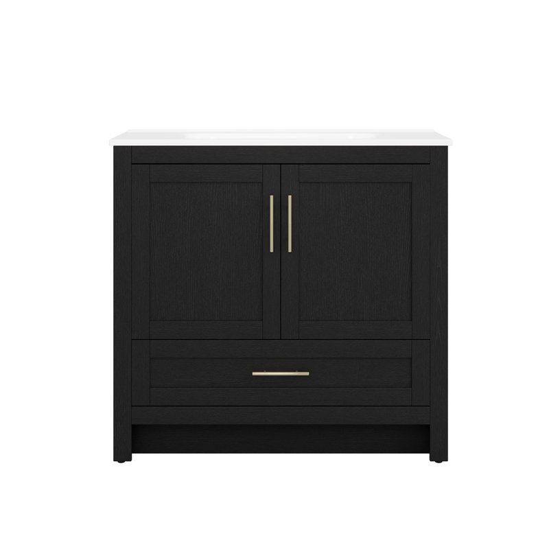 Meuble-lavabo autoportant simple de 30 po avec lavabo en céramique Lumina, noir, contreplaqué de bois franc, portes à fermeture en douceur et rangement réglable intérieur, portes à fermeture en douceur et rangement ajustable intérieur