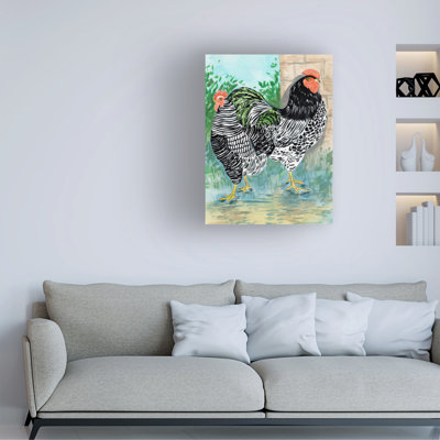 «August Grove® Melissa Wang Rooster In The Yard II», art mural sur toile