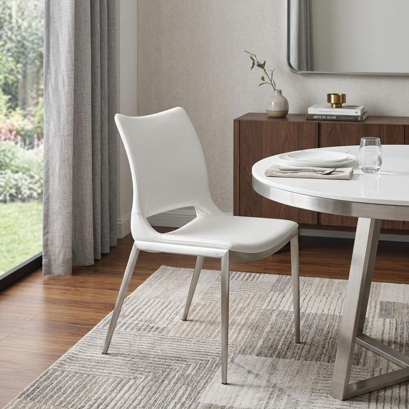 Chaise d'appoint rembourrée Leonino, Blanc, Blanc